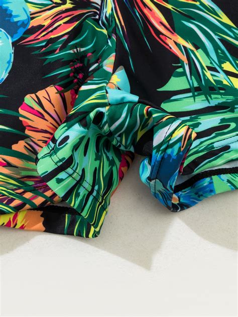 SHEIN Swim Vcay Tropical Print Criss Cross Drawstring Bikini Swimsuit