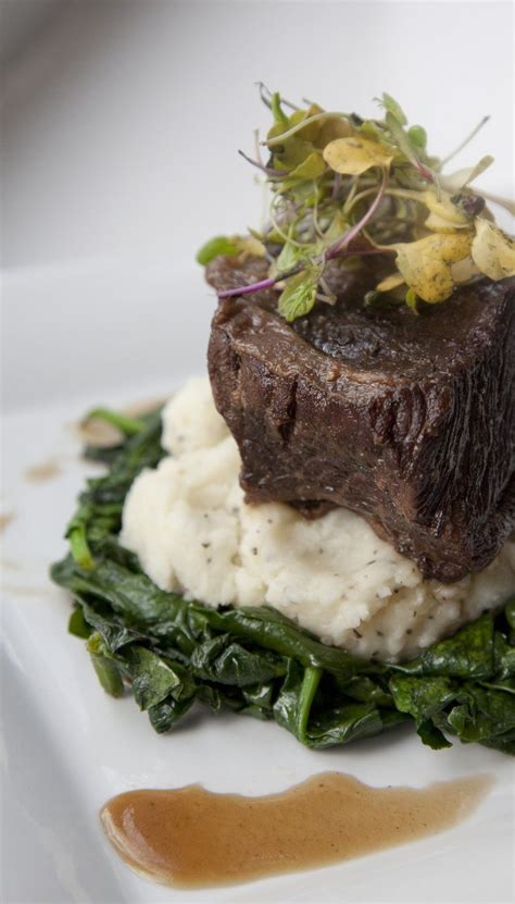 Braised Short Ribs Potato Puree And Sautéed Spinach