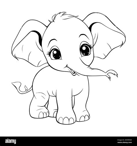 Baby Elephant Coloring Page Drawing For Kids Stock Vector Image & Art - Alamy