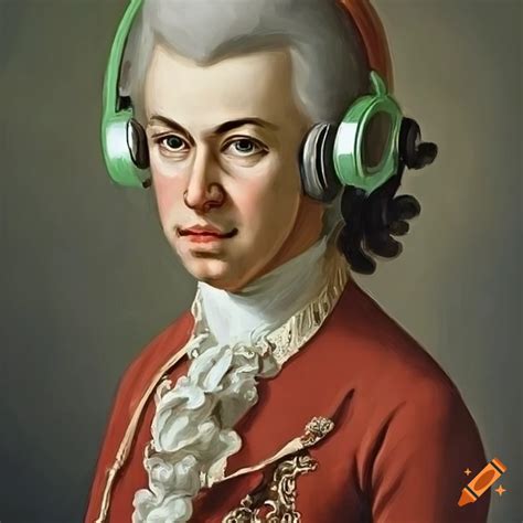 Portrait Of Mozart With Green Headphones By Barbara Krafft On Craiyon