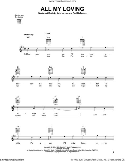 Beatles All My Loving Sheet Music For Guitar Solo Chords V2