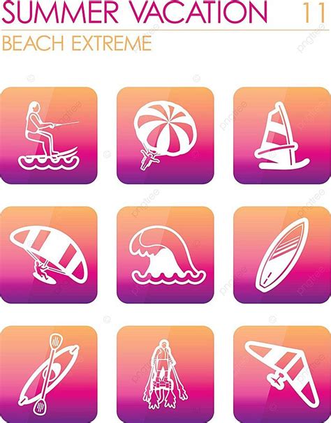 Extreme Water Sport Icon Set Summer Vacation Kayak Parasailing Summer