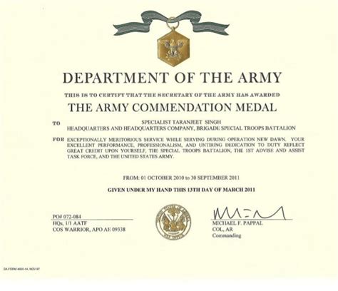 Army Commendation Medal Sep 2011