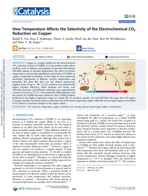 Pdf How Temperature Affects The Selectivity Of The Electrochemical Co