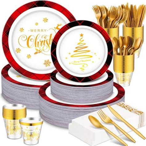 Amazon Sliner 240 Pcs Christmas Plastic Plates For 30 Guests