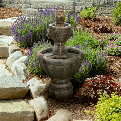 Outdoor Water Fountain, 2 Tier Lion Head Fountain With Natural Looking ...