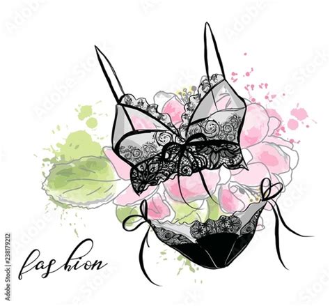 Fashion Sketch Women S Lace Sexy Lingerie Bra And Panties Flower Background Buy This Stock