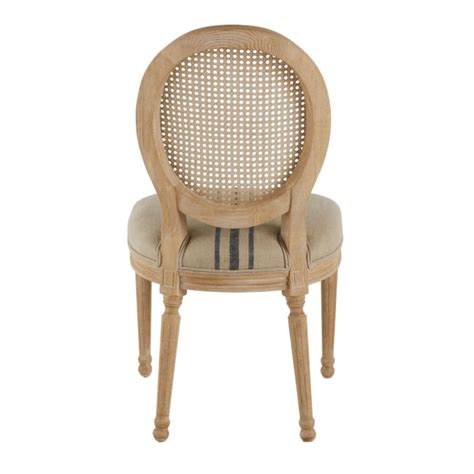 Silla medallón con rejilla de lino beige y azul y ceniza macizo Louis