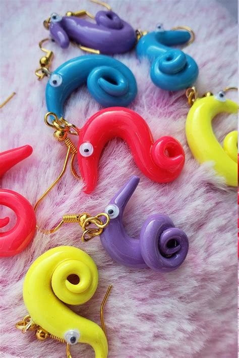 Worm On A String Clay Dangle Earrings Hypoallergenic Earrings Etsy