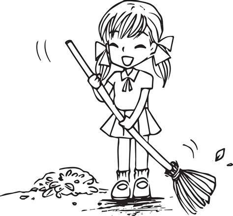 Sweep The Floor Cartoon Doodle Kawaii Anime Coloring Page Cute