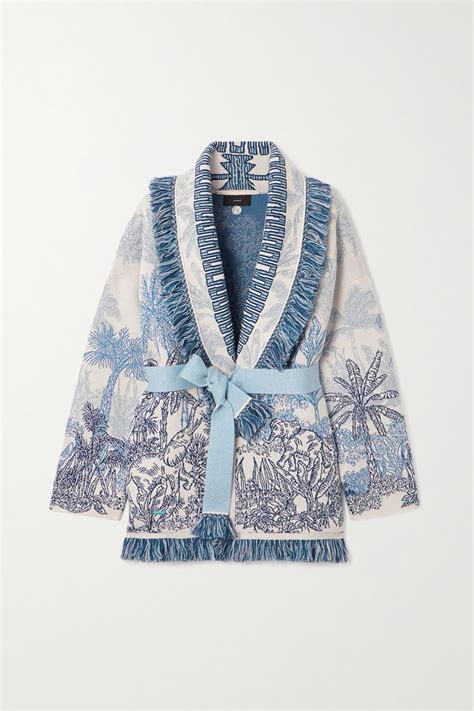 Alanui Icon Jungle Toile De Jouy Fringed Belted Wool Cotton And Silk