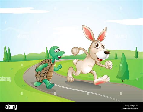 Ilustraci N De Un Conejo Y Una Tortuga Que Corre A Lo Largo De La