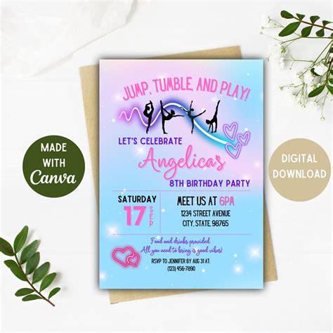 Gymnastics Invitations Gymnastic Birthday Invitation Gymnastic Gift ...