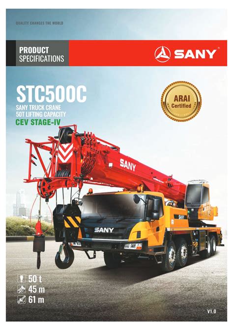 Sany STC500C Hydraulic Truck Crane Load Chart Capacity Specs Free