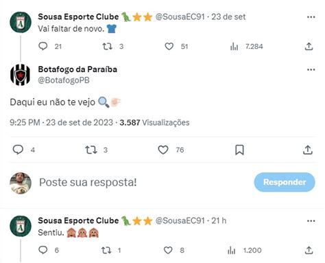 Sousa provoca o Botafogo PB nas redes sociais após derrota do Belo na