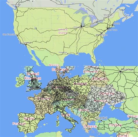 Passenger trains in US vs Europe (image is making... - Maps on the Web