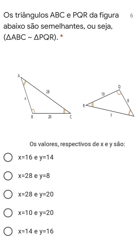 Os Triângulos Abc E Pqr Da Figura Abaixo São Semelhantes Ou Seja ∆