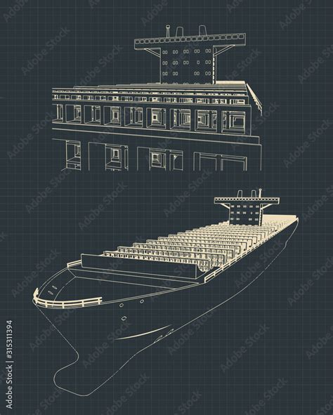 Large container ship blueprint Stock Vector | Adobe Stock