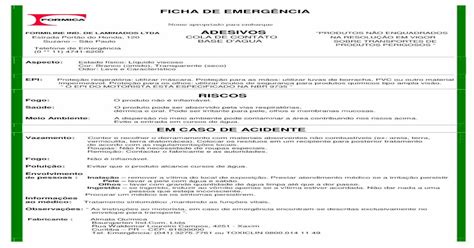 FICHA DE EMERGÊNCIA Formica Brasil de Emergencia Cola Base