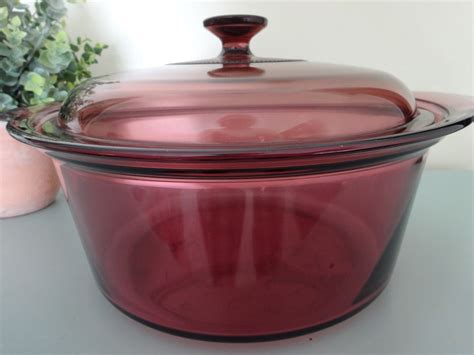 Vintage Visionware L Cranberry Corning Usa Glass Cookware Etsy