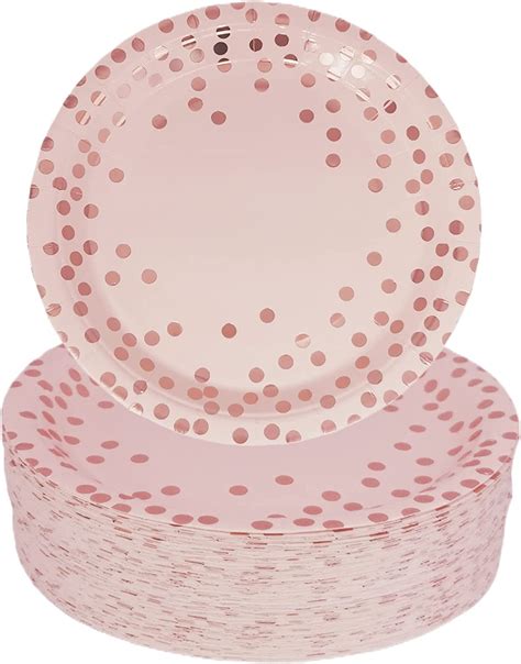 CEILIWEN Pink Paper Plates Pink Party Plates 7 Rose Gold Polka Dot