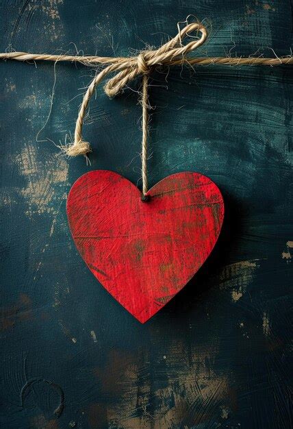 Premium Photo Rustic Red Heart Hanging On Dark Background