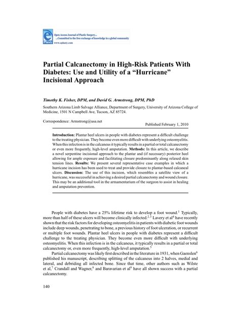 (PDF) Partial Calcanectomy in High-Risk Patients With Diabetes: Use and Utility of a “Hurricane ...