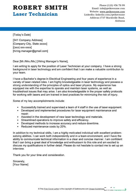 Laser Technician Cover Letter Examples Qwikresume