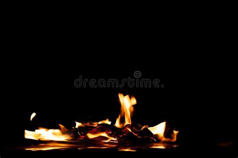 Fire Flames Blaze Burn On Black Background Isolated Firing Flaming On