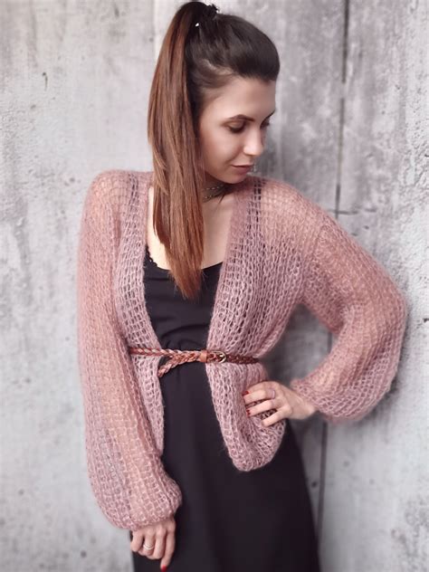 Pink Mohair Cardigan Loose Handmade Cardigan Waistband Etsy