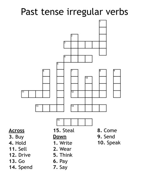 Past Tense Verbs Crossword Wordmint