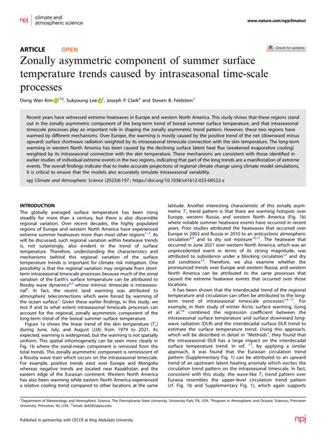 PDF Zonally Asymmetric Component Of Summer Surface Temperature Trends