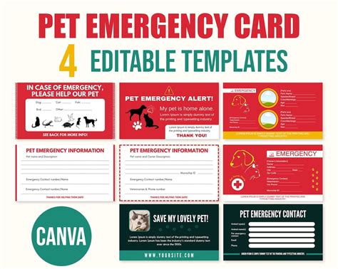 Pet Emergency Contact Cards, Pet Home Alone Templates, Emergency Pets ...