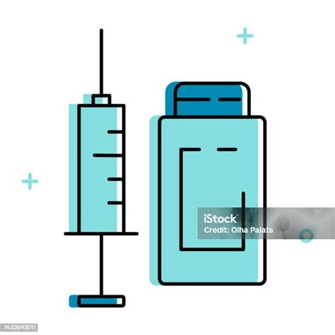 Jarum Suntik Bergaya Dan Ikon Botol Kaca Vaksin Ilustrasi Vektor