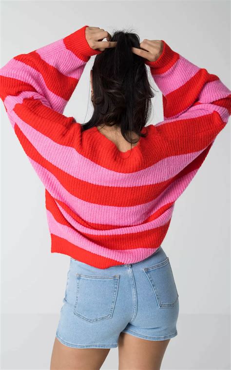 Oversized Gestreepte Trui Rood Roze Guts Gusto