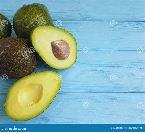 Avocado Ripe Freshness Nutrition Healthy Vegetarian On A Blue Wooden