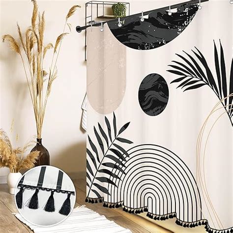 Amazon GiuMsi Boho Mid Century Leaf Shower Curtain Set Arch Sun