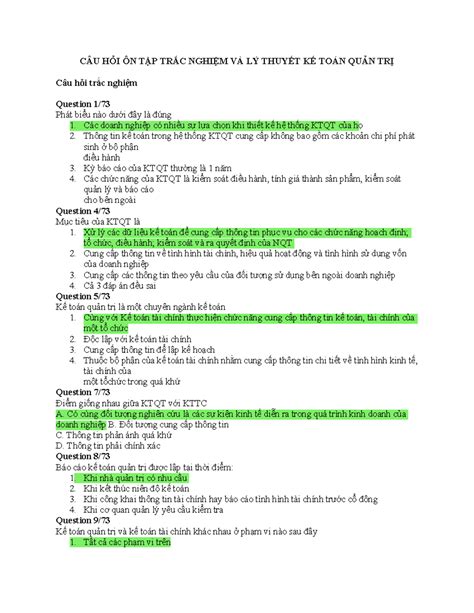 CÂu HỎi Ôn TẬp TrẮc NghiỆm VÀ LÝ ThuyẾt KẾ ToÁn QuẢn TrỊ CÓ Đa CÂu HỎi Ôn TẬp TrẮc NghiỆm VÀ