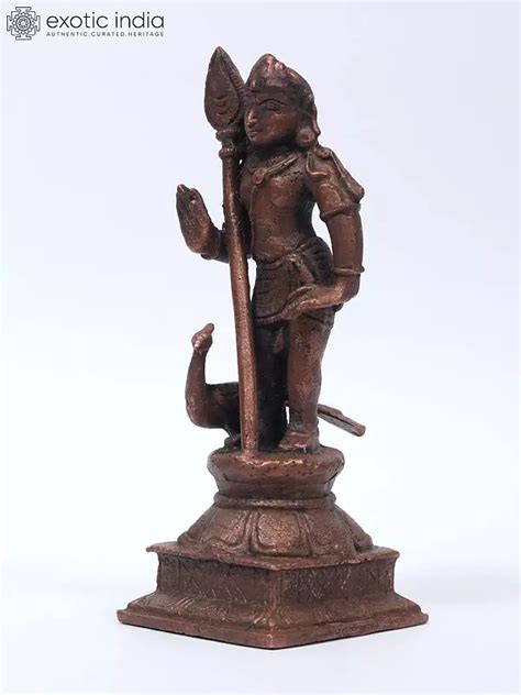 Small Standing Lord Karttikeya Murugan Copper Statue Exotic