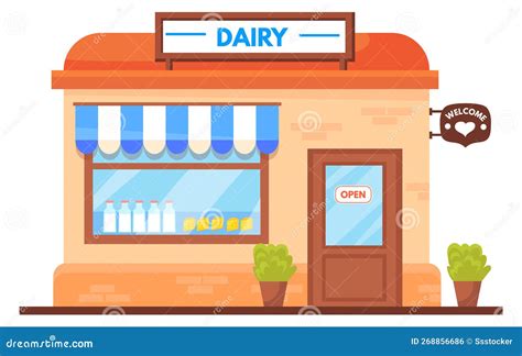 Dairy Store Or Milk Shop And Man Customer Vector Illustration