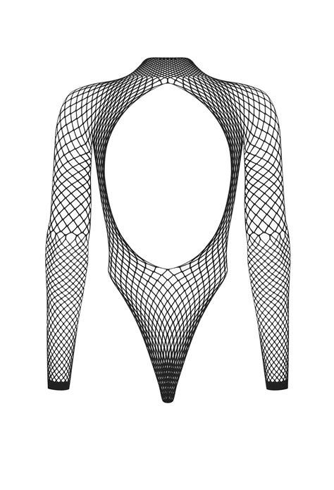 Netz Body grobmaschig mit Cut Out am Rücken schwarz Catsuits Bodys Club Hot Fashion