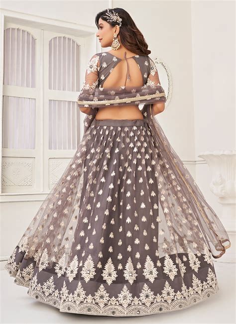 Buy Festive Lehenga In Ohio Brown Sequence Embroidery Wedding Lehenga