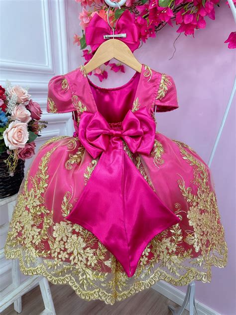 Vestido Infantil Pink Renda Realeza E Aplique De Borboletas Rosa