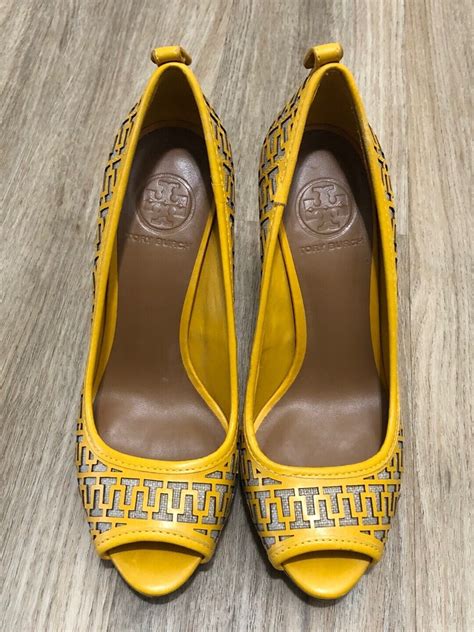 Tory Burch Regan Yellow Peep Toe Laser Cut Platform H Gem