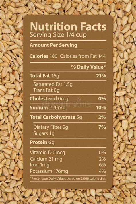 The Nutrition Label of Healthy Sunflower Seeds Stock Image - Image of ...