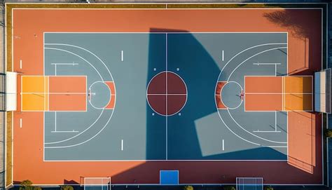 Una vista aérea de una cancha de baloncesto con las palabras la cancha