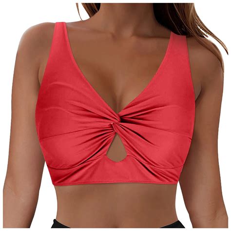 Akiihool Bikini Tops For Women Cropped Tankini Tops Bathing Suit Beach Padded Knot Twist Cut Out