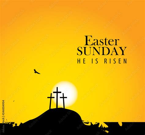 Vector Landscape On Religious Theme With Words Easter Sunday He Is