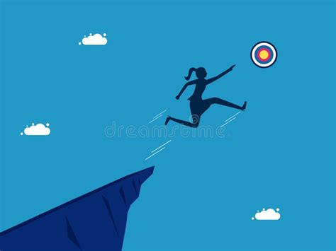 Take Risks To Achieve Your Goals Woman Jumping Out To Grab The Target