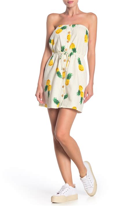 Be Bop Strapless Pineapple Linen Blend Mini Dress Nordstrom Rack